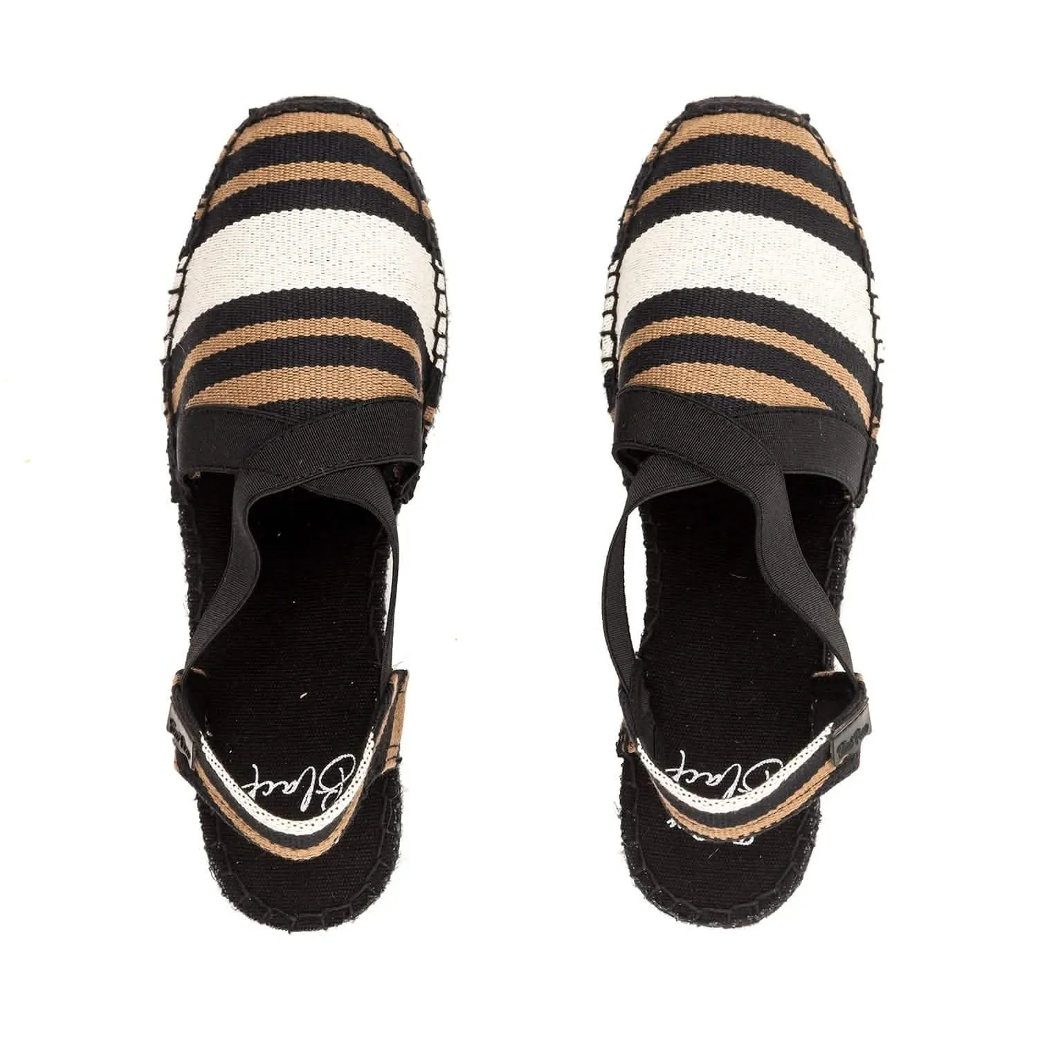 Black Striped Cotton Blend Wedge Espadrille for Women - Tarbes-BK