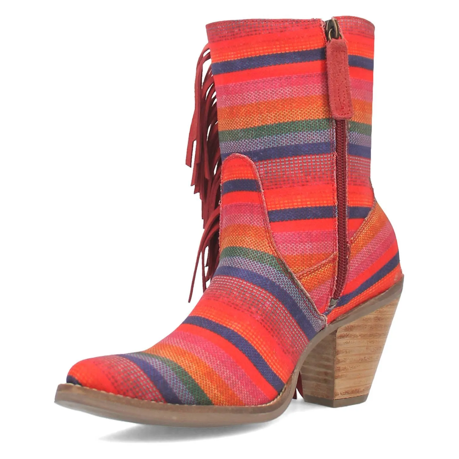 Dingo Womens Chili Pepperie Red Multi Textile Fringe Ankle Boots