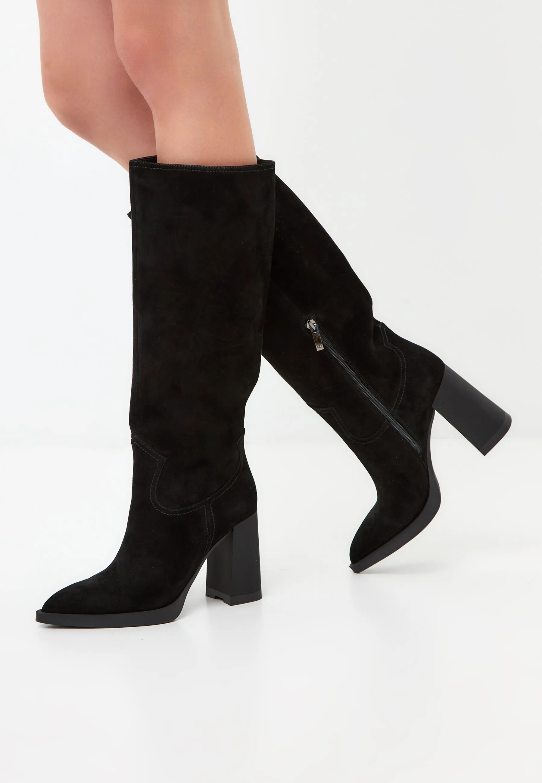 Elegant Knee-High Boots with Block Heel Bambi - Black