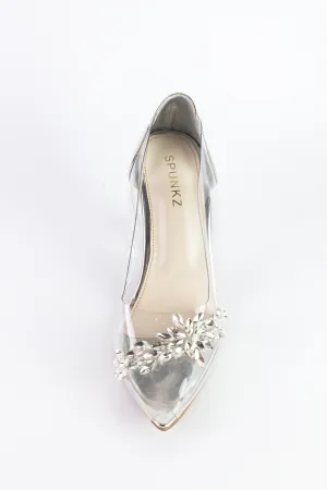 Kate Nude Crystal Diamond Pumps (Silver)