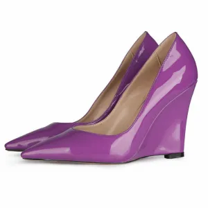 Patent Leather Pointed Toe Wedge Pumps